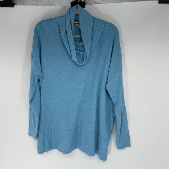 Garnet Hill Cowl-Neck Knit Tunic Women's Size L Blue Drop Shoulders Cozy Casual - Picture 2 of 10
